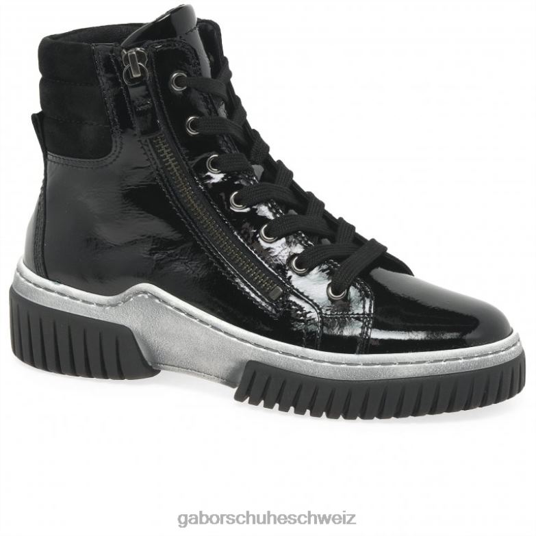Schuhwerk Frauen Gabor schwarzes Lackleder 2 Stiefeletten aus Akazienholz XTX02240