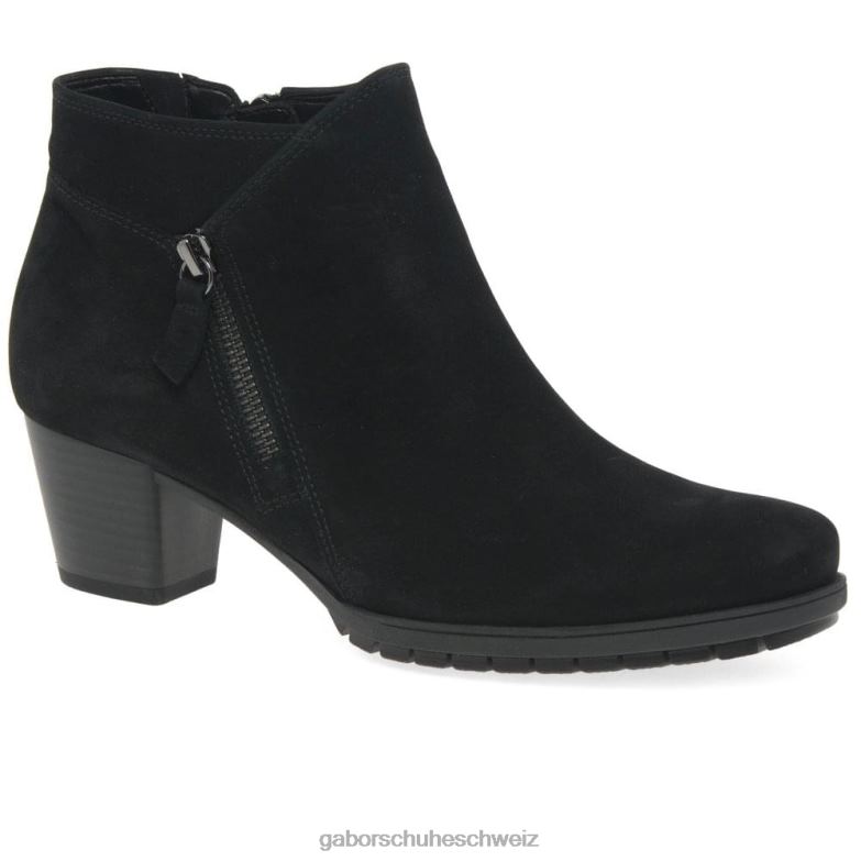 Schuhwerk Frauen Gabor schwarzes Nubuk Olivetti Stiefeletten mit Reißverschluss XTX02186