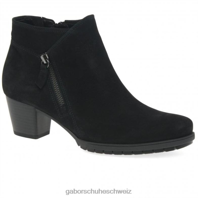 Schuhwerk Frauen Gabor schwarzes Nubuk Olivetti Stiefeletten mit Reißverschluss XTX02186